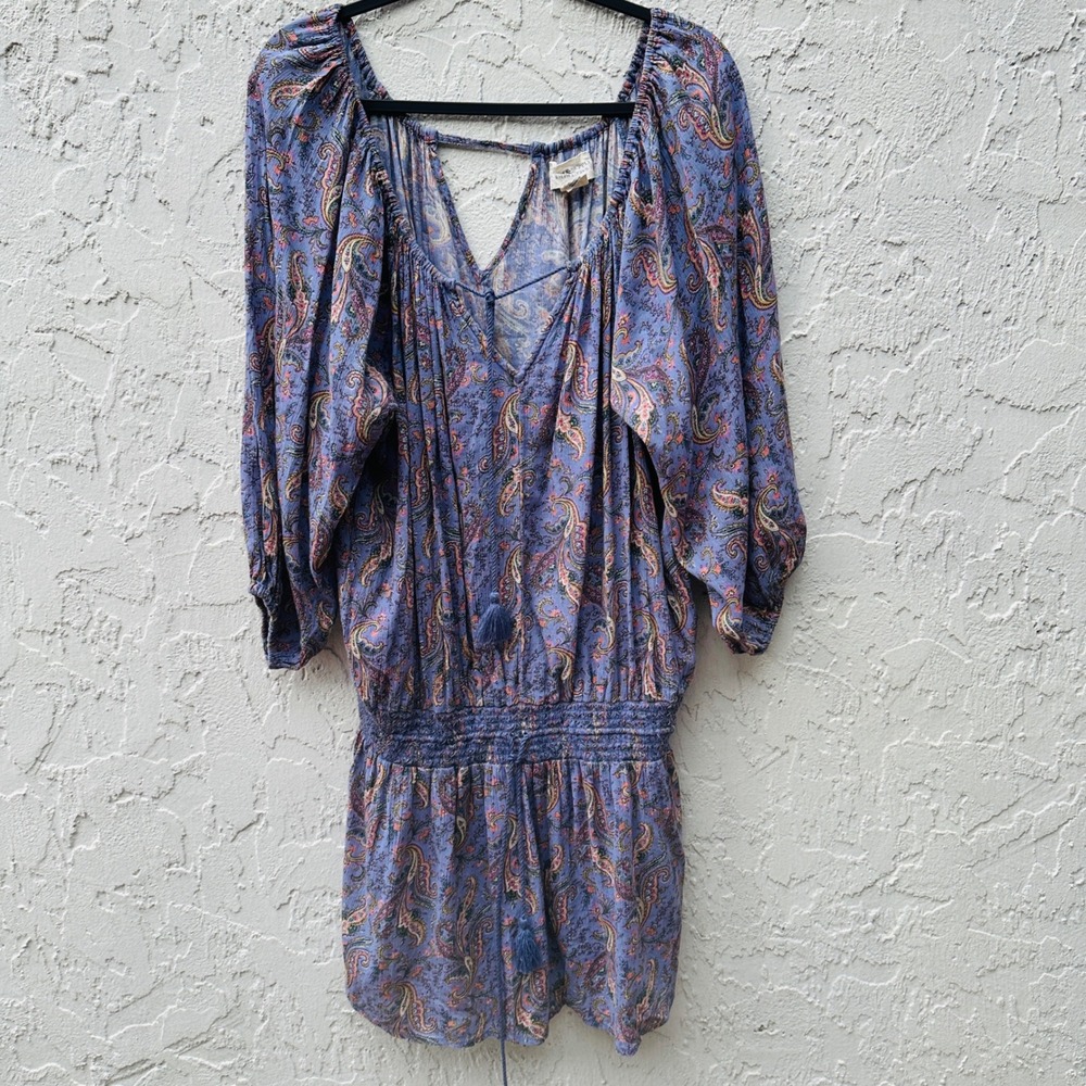Denim Supply Ralph Lauren Purple Paisley Boho‎ Peasant Top Tassel Smock Women XL